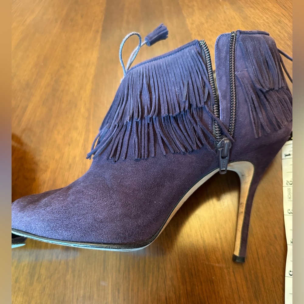 Manolo Blahnik Suede Fringe Ankle Booties | Peep Toe | Made in Italy | Size 38 - Picture 9 of 13